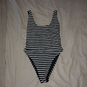 Black and white striped aerie one piece, L